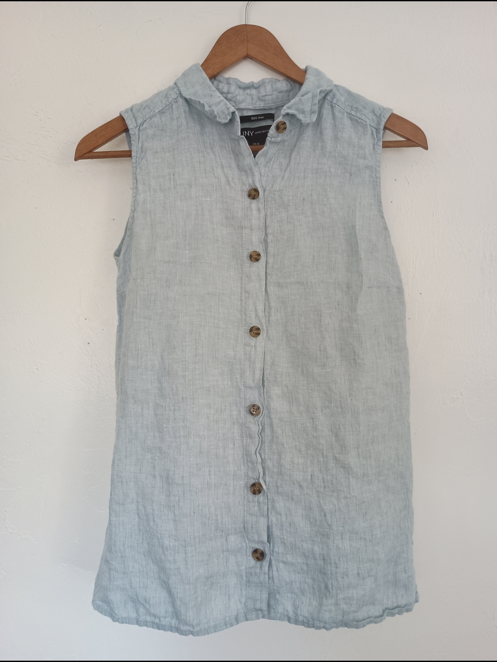 Jones New York Light Blue Linen Button-Front Top